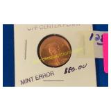 Mint error off center stamp penny