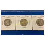 3 silver Washington quarters