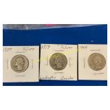 3 Silver Washington quarters