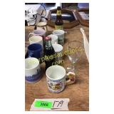 Mugs, vintage coke, beer bottle