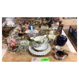 Ceramic figures,  tea dishes,mugs, misc