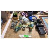 Snow globes, portable radio, misc