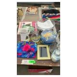 Serving bowl, plates, pitcher, candle