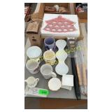 Mugs, picture frame, tongs