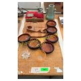 Vase, wooden bowls, serving tray