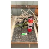 Wire, flood light, fire extinguisher, outdoor mat