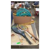 Lights, tennis rackets, hose