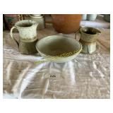 3 piece pottery set- bowl, 2 pitchers