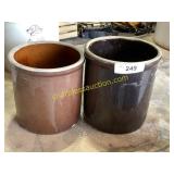 2 brown crocks (cracked)