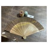 Vintage spool of thread, fan, cat decoration