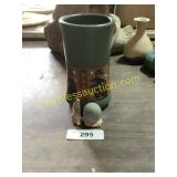 pottery vase, 2 small Aztec decorations