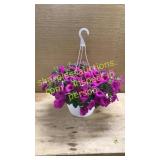 Large hanging pink petunia basket