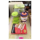 Coffee maker, snowman jar, misc
