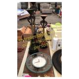Clock, 3 tall candle holders