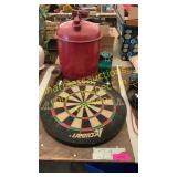 Dartboard, red can, misc