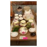 Teacups, hens on nests dishes, misc