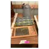 Muffin tin, washboard, misc