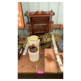 Kraut cutter, crocks, misc