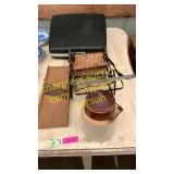 Kraut cutter, crock, misc