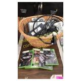 Xbox 360 w/ controllers & games, basket