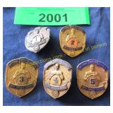 Five vintage enamel decorated pins