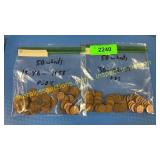 2 bags - 50 wheat pennies 1930-1950 P-D-S