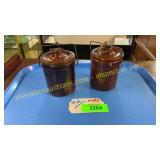 2 brown cheese crocks