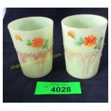 2 Antique hand painted custard glass glasses