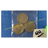 3 Buffalo nickels, 1930, 1934, 1935