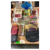 Vintage juice glasses, wallets, misc