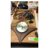 Clock, horseshoes, misc