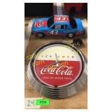 Coca Cola clock, toy race car