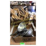 Metal brackets, clamp lights, hangers