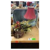 Lamp, candlestick holders, misc