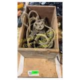 Wooden box w/ antique pulley