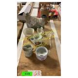 Mustache cups, Avon Christmas Stein, misc