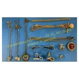 Necklaces, tie clips, bracelet, cufflinks, misc