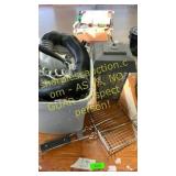 Bug zapper, tote of miscellaneous items