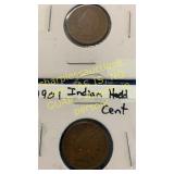 1900,1901 Indian head cents