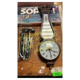 Wall clock, cane, sorry board game