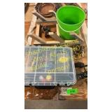 Fishing reels, tackle box w/ tackle, misc