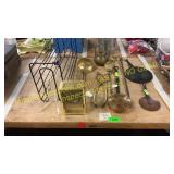 Misc. brass  & copper items, rack, clock