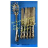 Set of butter knives, silver plated pasta spoon