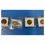 2 Buffalo nickels, silver dime, shield nickel