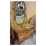 Antique curved dresser w/mirror