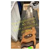 2-vintage hand saws, box fan and tool box