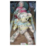 Teddy bear, chair and granny bag lady