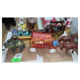 Cast iron bank and coaches, truck