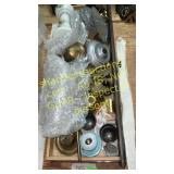 Wooden box of oil lamps & miscellaneous