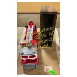 Toy fire truck, small shelf